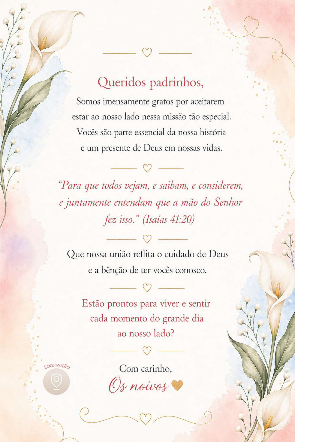 Mensagem aos padrinhos