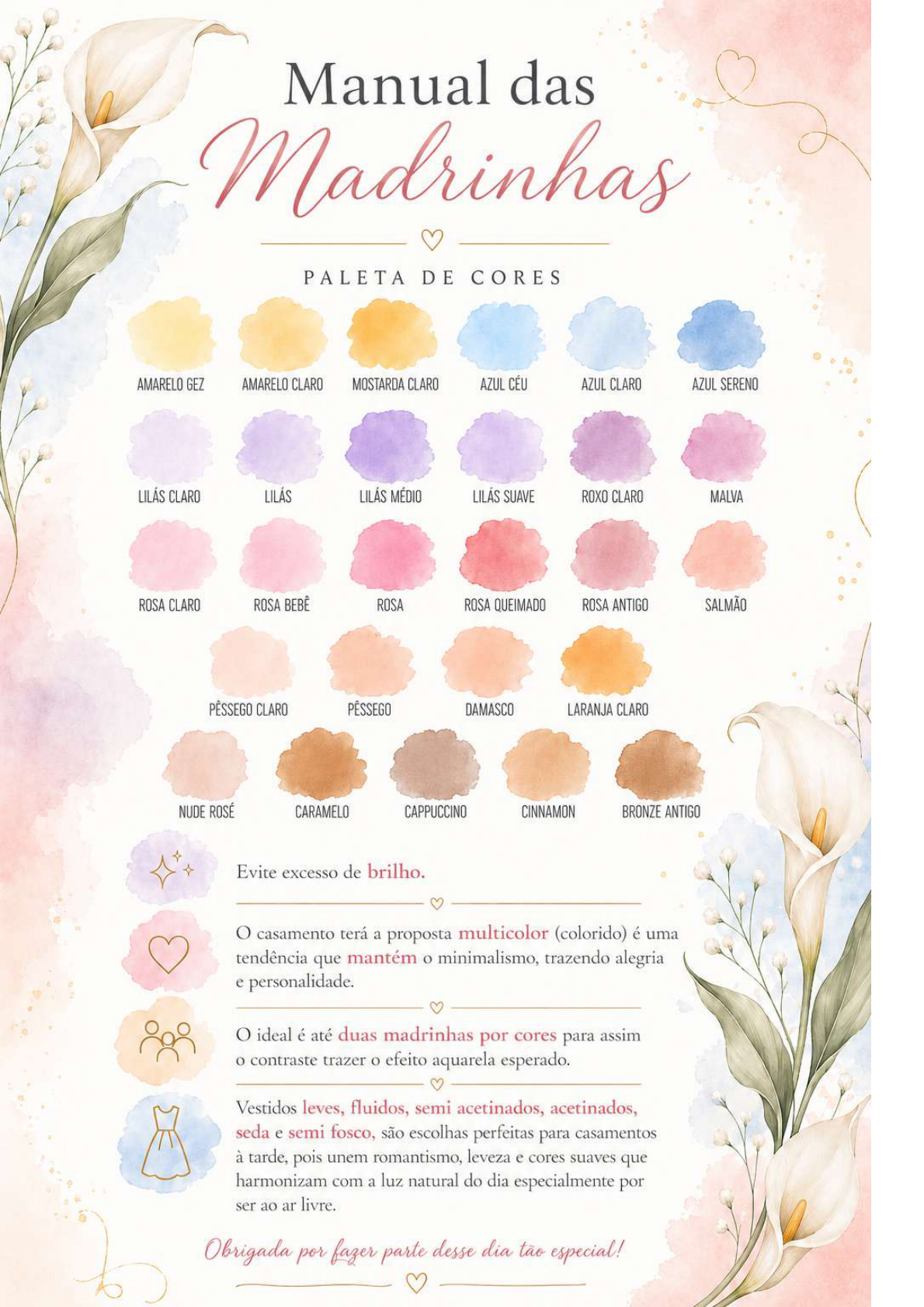 Manual das madrinhas: paleta de cores e orientações
